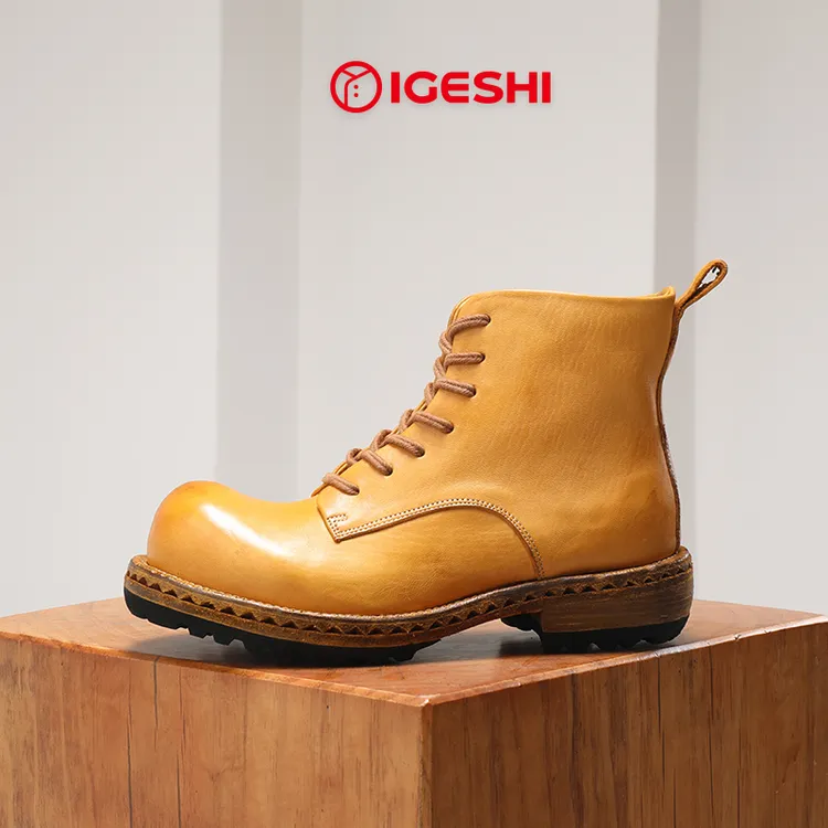 IGESHI爱革仕【武曲星】高档马皮马丁靴翘头工装户外潮流短靴大黄靴