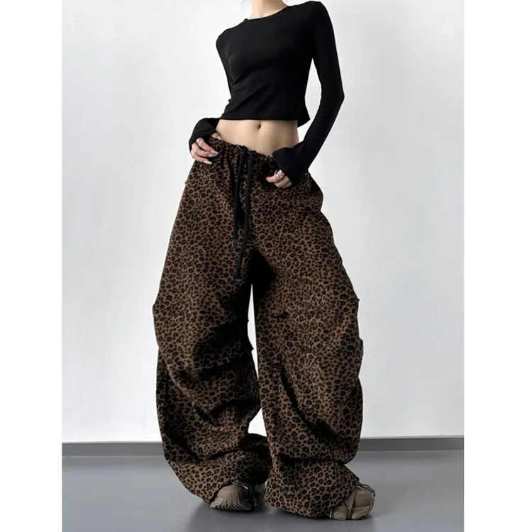 又飒又美美式豹纹休闲工装裤2025年冬季新款爆款加绒加厚舞蹈裤子
