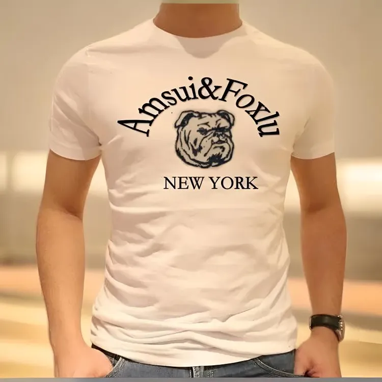 上衣潮流休闲纯棉刺绣t恤半袖简约纯色T恤修身白色垃圾摇滚风AF