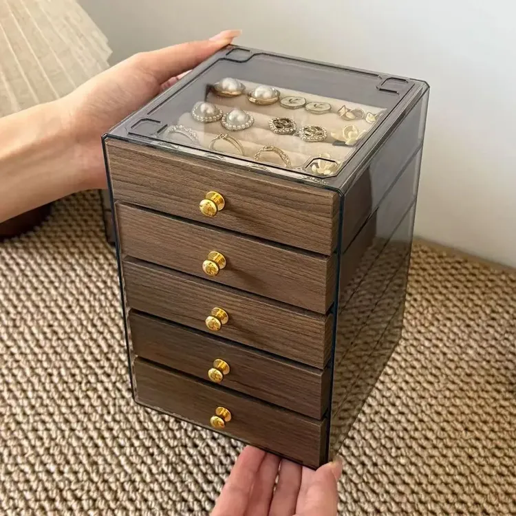 高档精致饰品收纳盒多层胡桃木纹戒指耳钉耳环耳饰收纳手饰首饰盒