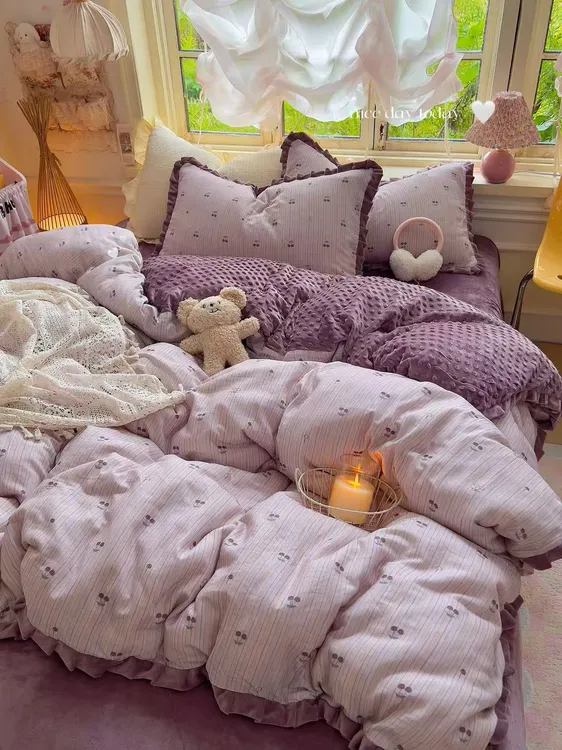 冬款～花边款 棉加绒四件套 A版全棉母婴双层纱 B版加厚婴儿豆豆绒