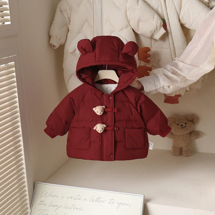儿童冬装棉服新款洋气婴童冬季加厚红色连帽外套宝宝女童外出服