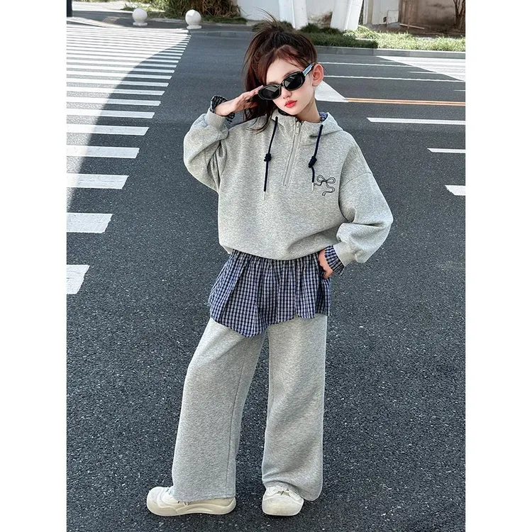 女童洋气连帽卫衣套装春秋2025新款女孩大童韩系穿搭秋装运动衣服