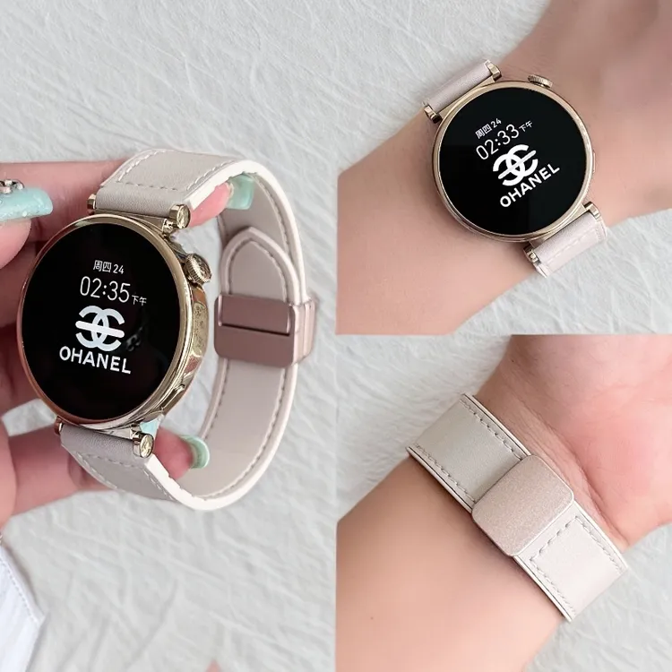 适用华为手表gt6女款表带硅胶GT5真皮磁吸柔软腕带watch5替换表带