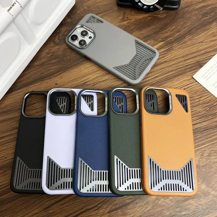 铝合金散热孔壳适用iphone16promax手机壳磁吸素皮苹果15promax壳