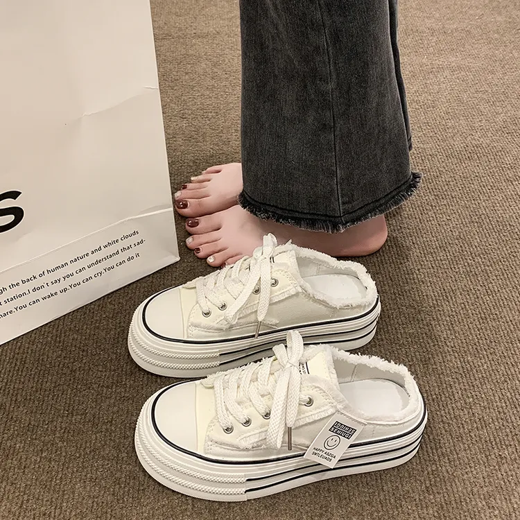 包头拖鞋女夏外穿2025新款帆布鞋子无后跟百搭懒人半拖厚底ins潮