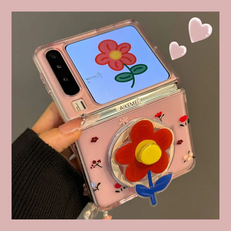 适用华为purax折叠屏手机壳粉色小碎花pocket2旋转花蕊磁吸支架女