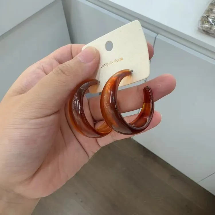 非金属树脂耳饰 530号焦糖色C圈女耳环耳圈少女气质时尚简约百搭