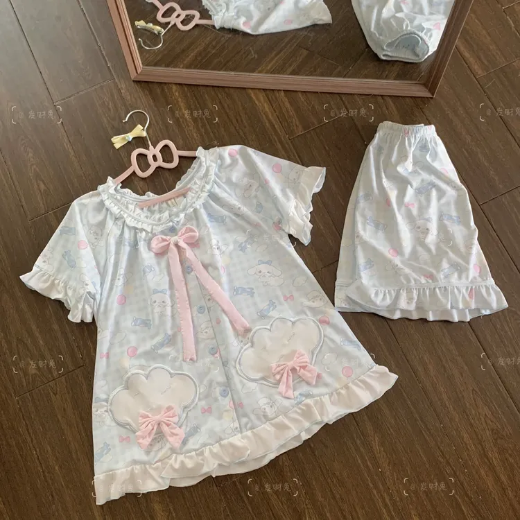 原创＜云朵大耳狗＞春夏季睡衣少女学生可爱女短袖长袖家居服套装