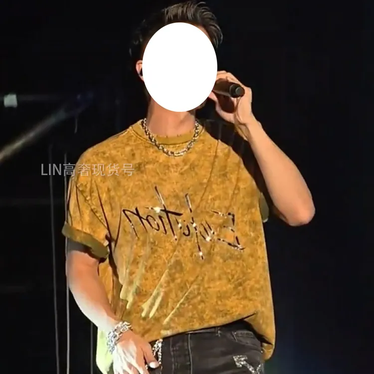 现货【广州场水洗黄-2号链接】新款纯棉300克重磅T恤短袖宽松圆领