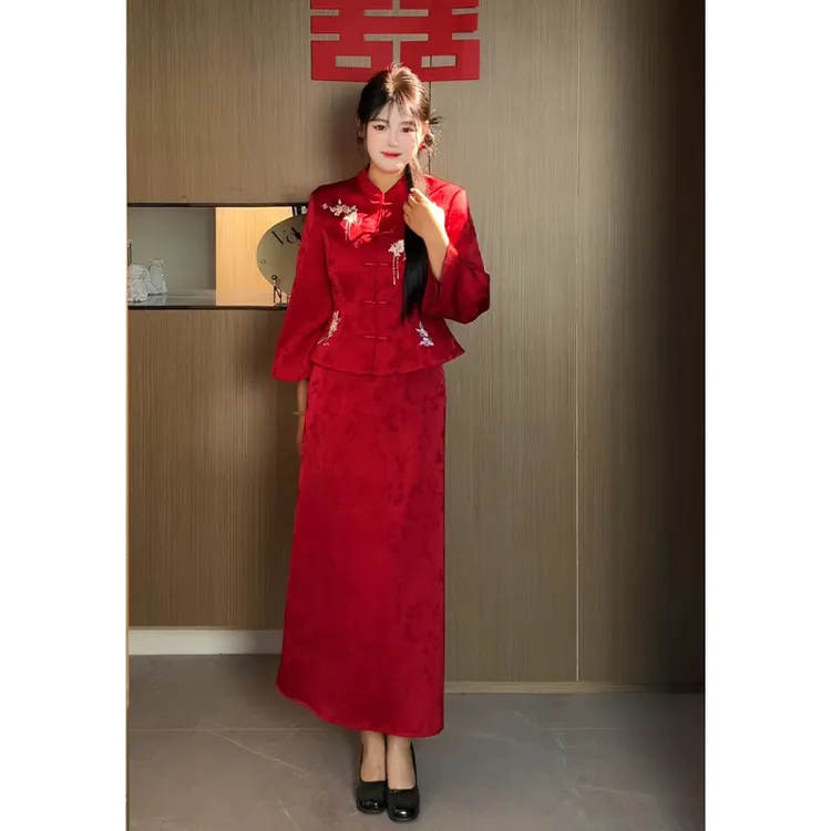 【窈窕佳人】秋大码女装微胖mm新中式国风订婚结婚敬酒服DM32819