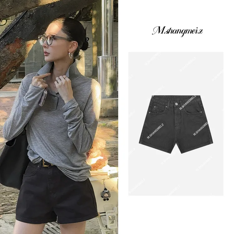 M.SHANGMEI.Z/沐熙【美式风潮】美大哥气质百搭水洗牛仔短裤X052462