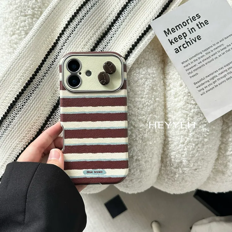 棕色条纹大视窗适用iPhone17pro max苹果16手机壳15新款软壳防摔