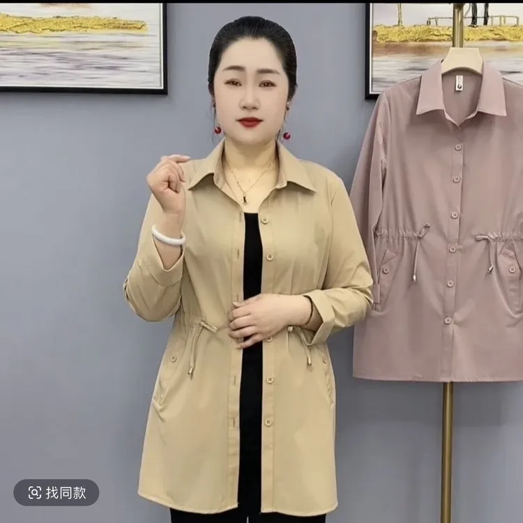 新款女装妈妈春秋中年显瘦洋气上衣中长款风衣外套时尚中老年女士