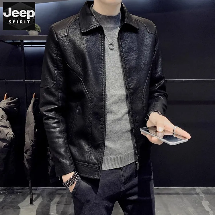 Jeep吉普男士海宁皮衣2025年新款春秋季翻领机车皮夹克外套男秋款