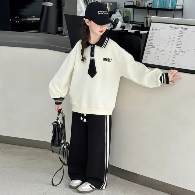斐乐适用女童秋装套装2025新款儿童秋款卫衣女大童学院风休闲运动