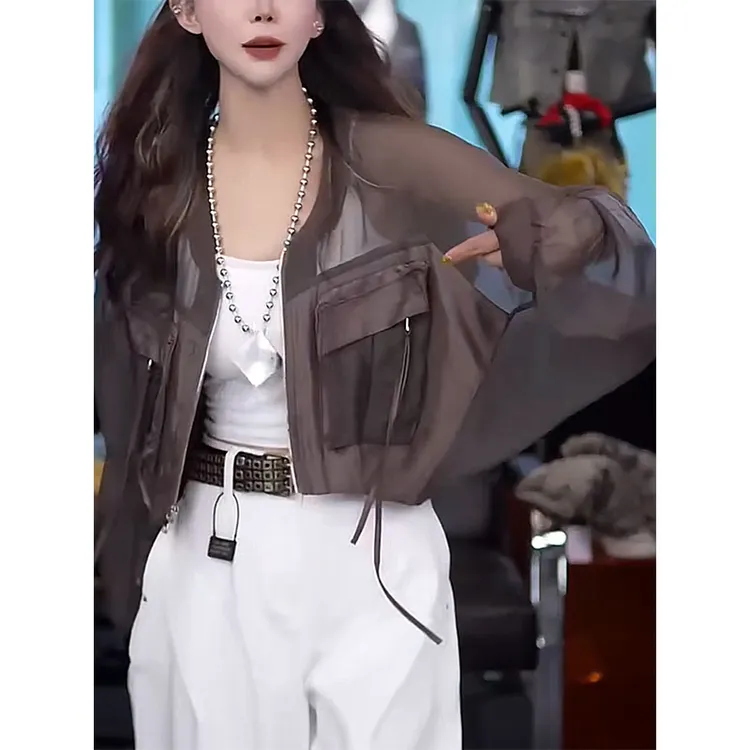 法式小众设计感运动短款防晒衣女夏季2025新款透气外穿防晒服外套