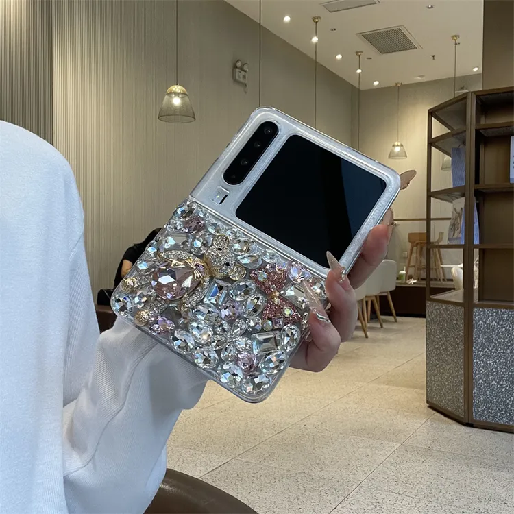 适用于华为purax手机壳重工立体水钻小熊ins网红滴胶折叠屏保护壳