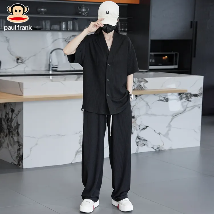 paul frank/大嘴猴2025夏日穿搭V领T恤长裤短袖休闲男士夏季套装