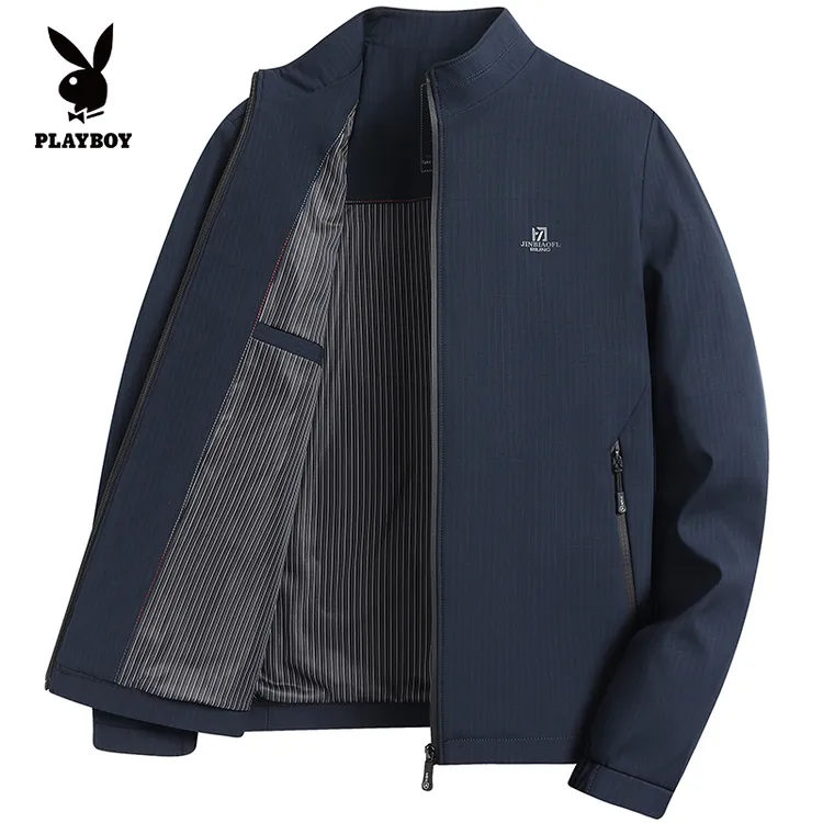 花花公子爸爸春秋季外套男中老年人男士休闲夹克外套宽松秋款上衣