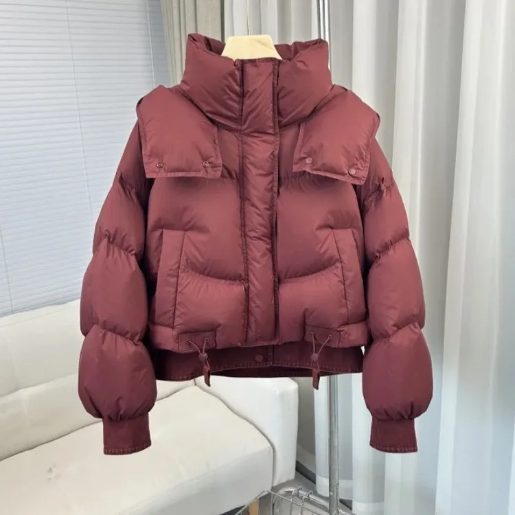 红色连帽短款棉服女士小个子冬季新款2025超火欧货棉袄面包服外套