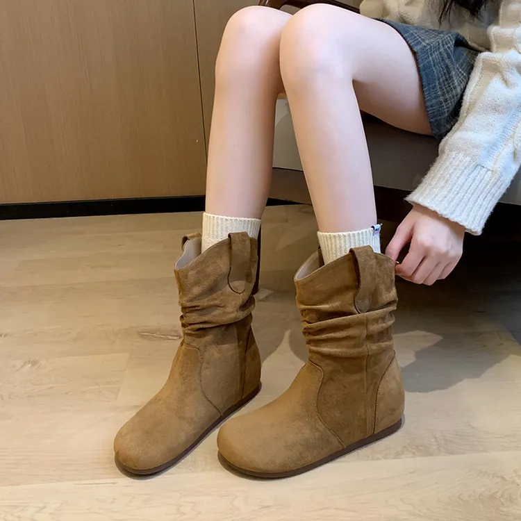 胖mm女鞋加宽大码新款短靴大筒围内增高胖粗腿瘦瘦靴复古高级