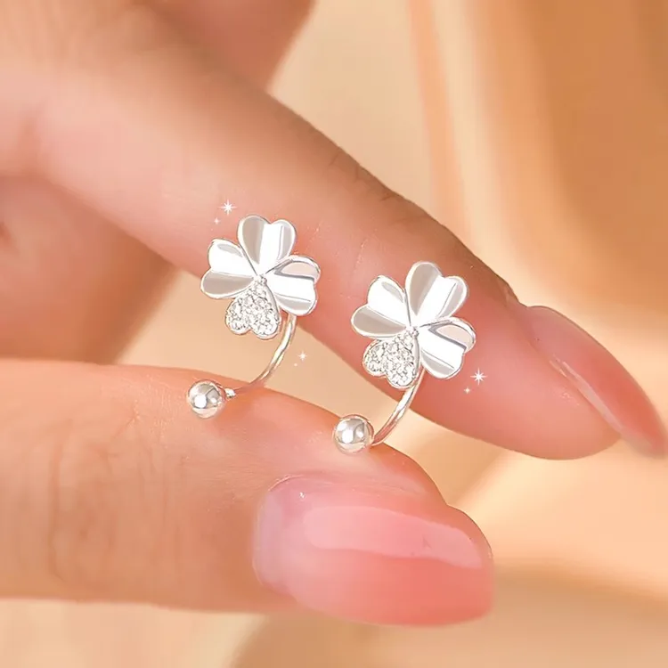 【热卖】四叶草耳钩2025爆款睡觉免摘螺丝拧扣防掉耳骨钉