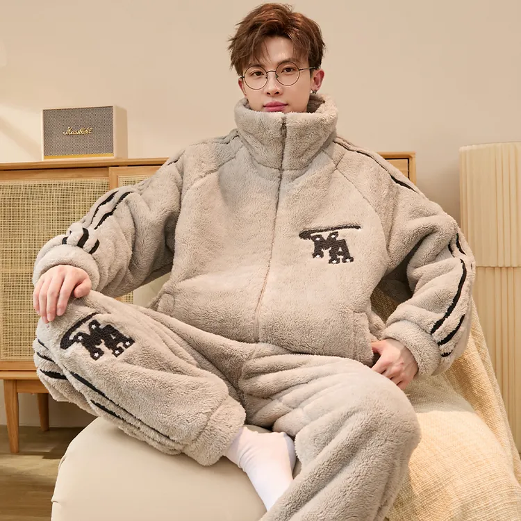 2025新款男士睡衣秋冬季珊瑚绒冬天青少年家居服加绒加厚保暖套装