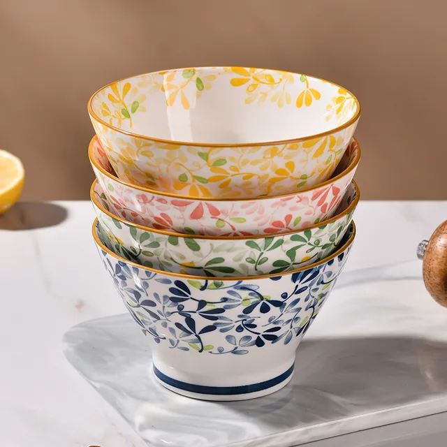 四季繁花日式斗笠碗家用陶瓷米饭碗5英寸2025新款高级感饭碗面碗