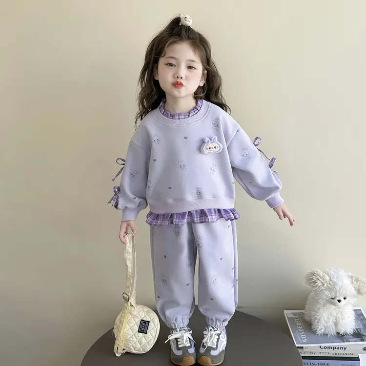 拉布布女童套装玩偶秋季卫衣2025新款儿童小女孩春秋labubu两件套