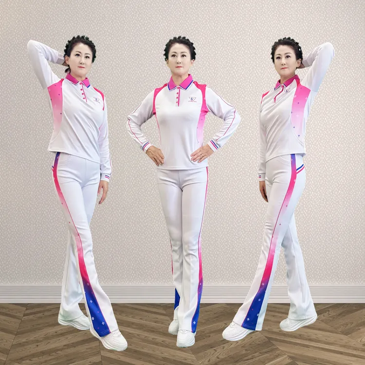佳木斯健身操新款时尚运动休闲莹白樱花粉长袖南韩丝套装NCT03