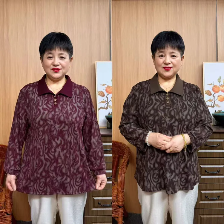 【225斤可穿】春秋高弹力复古宽松气质百搭妈妈装翻领打底单穿打底