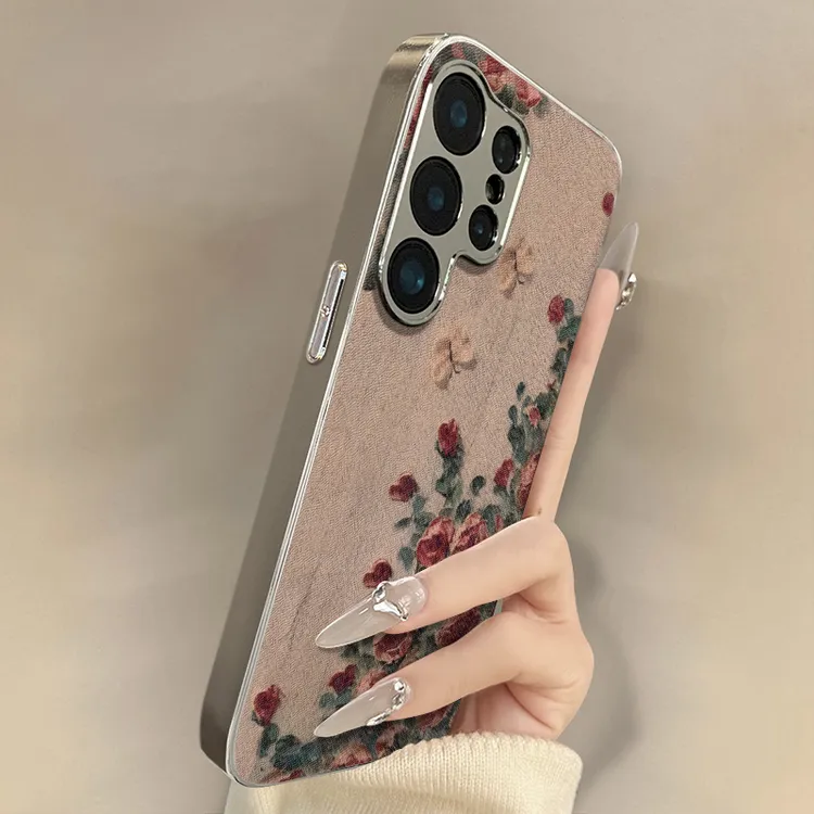 油画玫瑰适用三星galaxys24手机壳s23ultra新款s23电镀s22全包s22