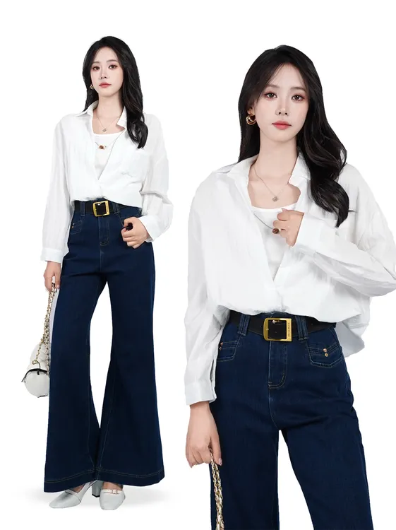 [街调]秋季牛仔喇叭裤秋季时尚小众水洗修身高腰常规款