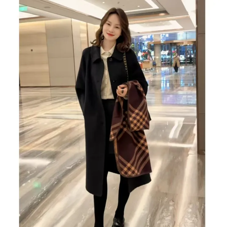 复古英伦风温柔时尚优雅百搭单排扣短款羊毛大衣