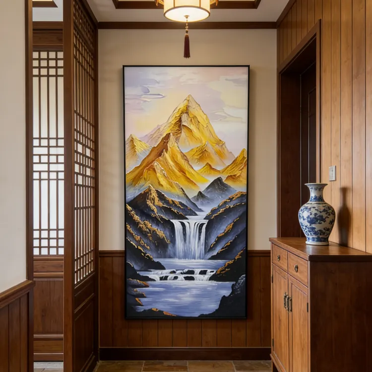 A231现代轻奢日照金山玄关装饰画客厅走廊高档壁画背有靠山