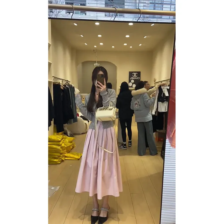 2025春季新款时尚韩系洋气减龄高级感长袖针织衫女高腰百搭半身裙