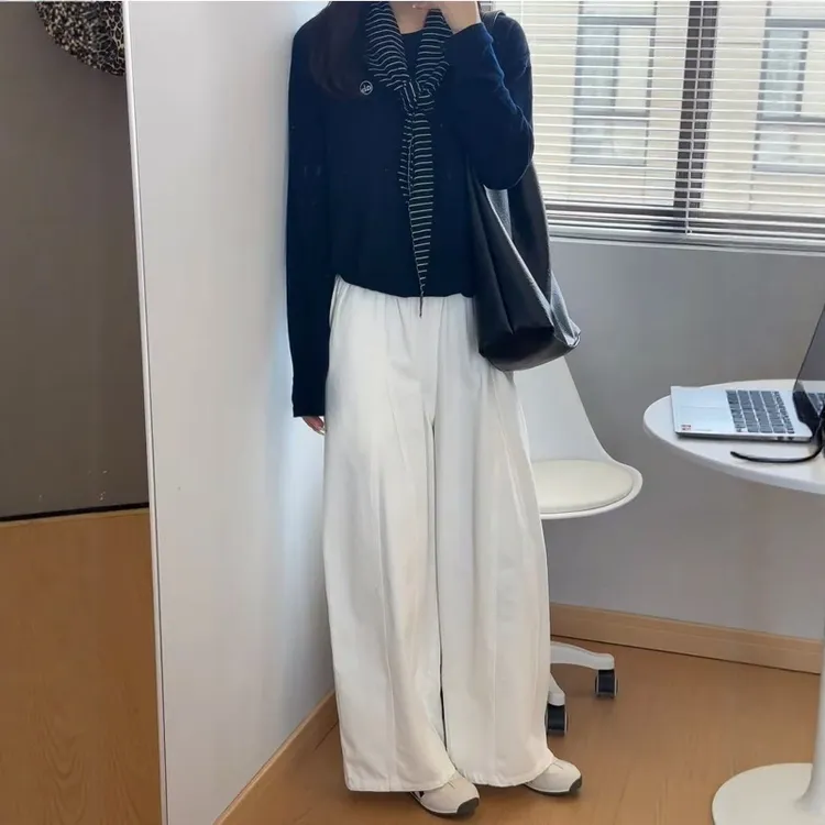 韩版显瘦松弛感披肩针织衫搭配休闲百搭高腰阔腿裤两件套ins秋季