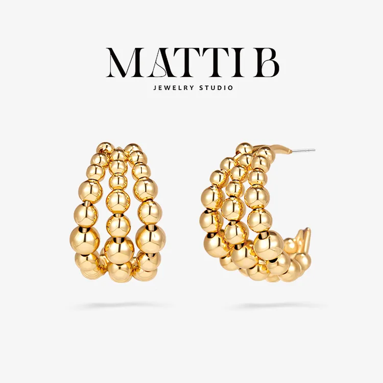 铜合金耳饰 小众设计感三圈C型气质高级感独特轻奢百搭耳钉女2005