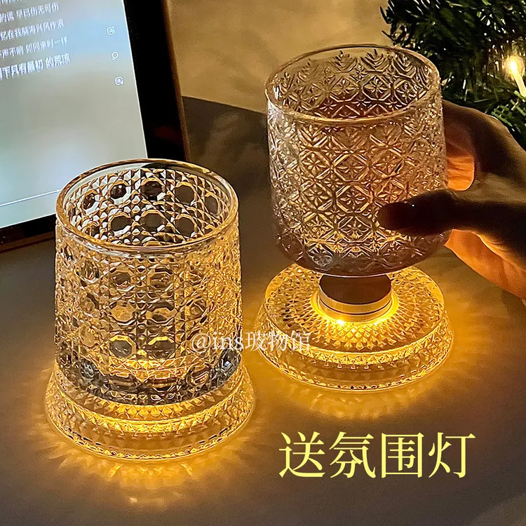 创意【送氛围灯】发光旋转威士忌酒杯高颜值转转解压洋酒杯不倒翁
