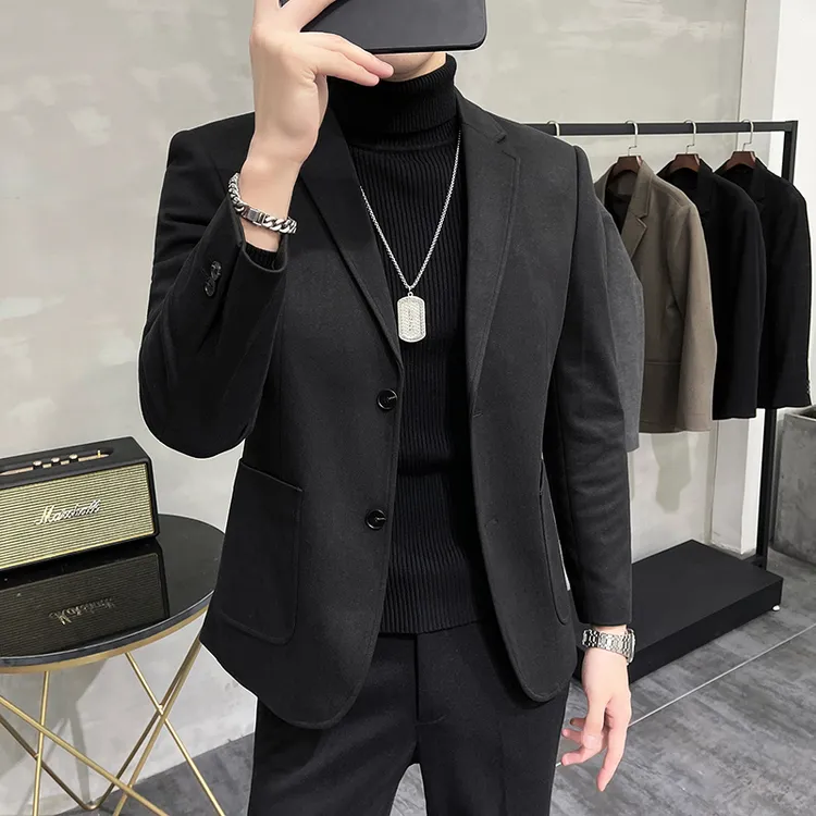 PLAYBOY/花花公子秋冬毛呢外套西服西装休闲商务修身帅气单西外套