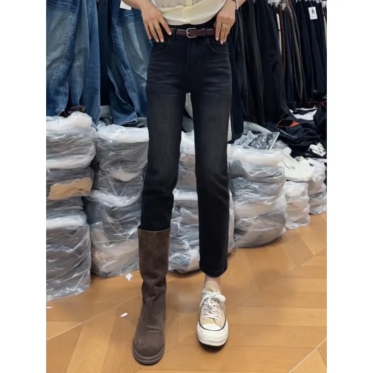 大码高腰显瘦百搭复古九分烟管裤2026春季新款弹力修身直筒牛仔裤