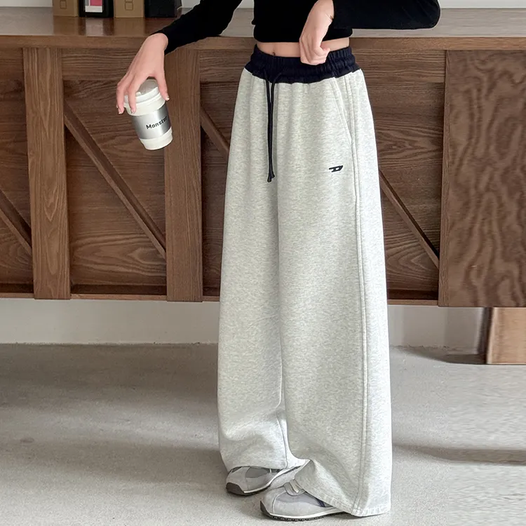 儿童秋冬装大女童装加绒一体绒裤子春秋款运动卫裤秋季阔腿直筒裤