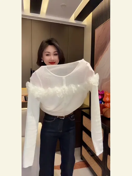 韩系chic百搭宽松洋气时髦高级感超好看小个子炸街减龄白色针织衫