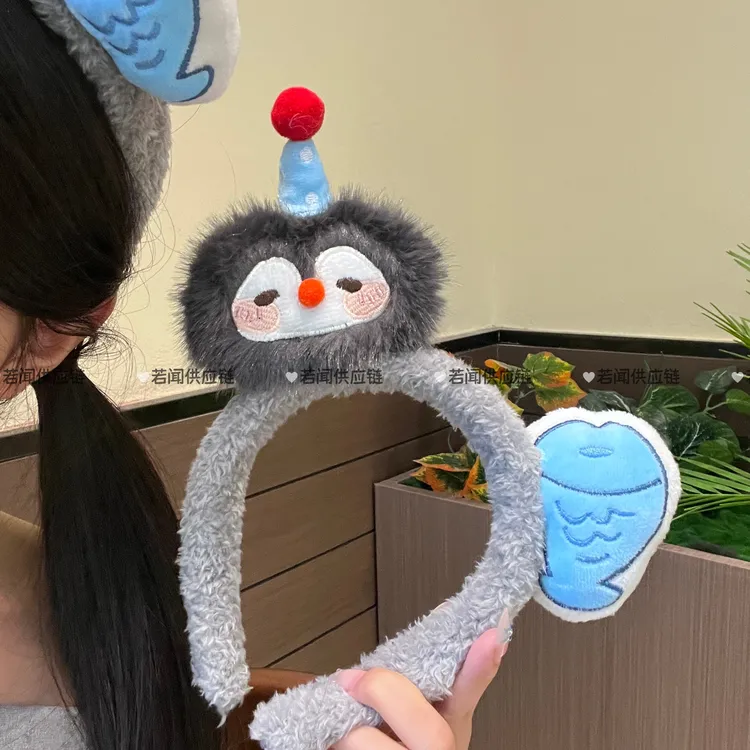 可爱创意企鹅小鱼毛绒发箍女卡通萌趣头饰发卡洗脸拍照压头发