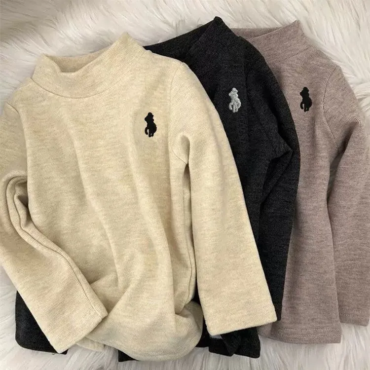 巨柔软~男女童秋冬新款儿童半高领保暖磨毛百搭上衣t恤长袖打底衫