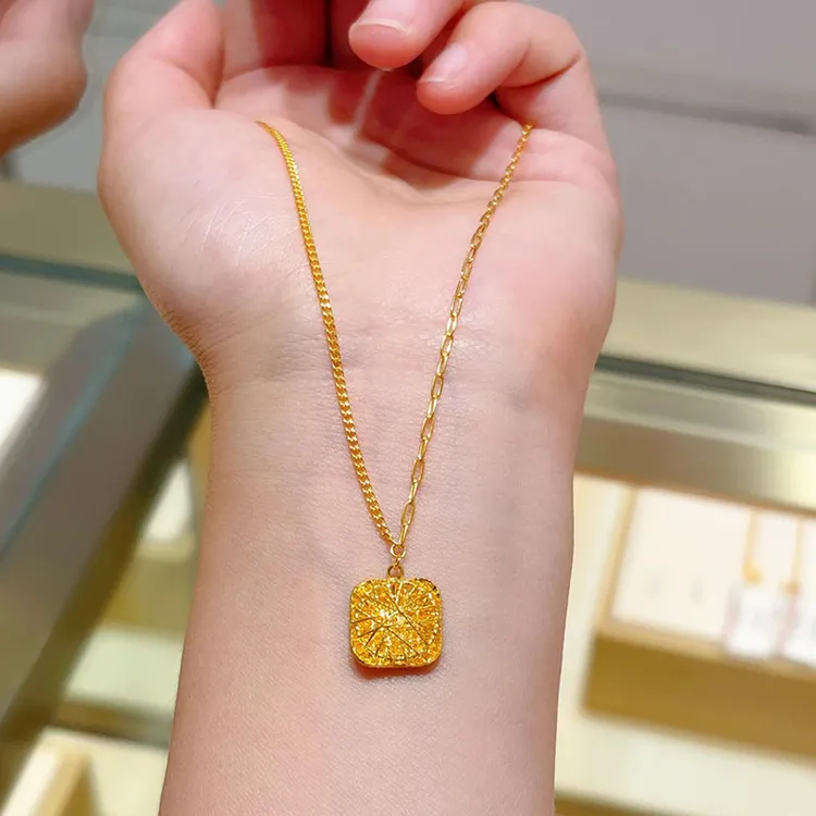 坠链均925银 小方糖拉丝项链女纯银轻奢小众高级感花丝锁骨链饰品