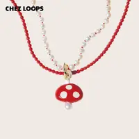 合金陶瓷吊坠 CHEZ LOOPS釉光蘑菇陶瓷项链 原创设计铜镀金锁骨链