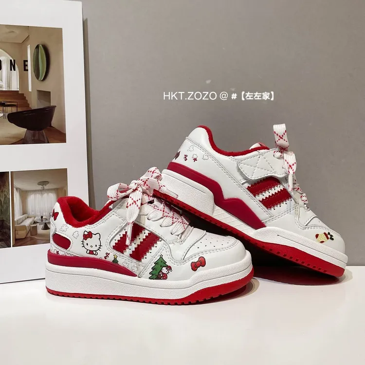 儿童2025圣诞秋冬加绒卡通亲子板鞋女童免系带可爱时髦百搭运动鞋