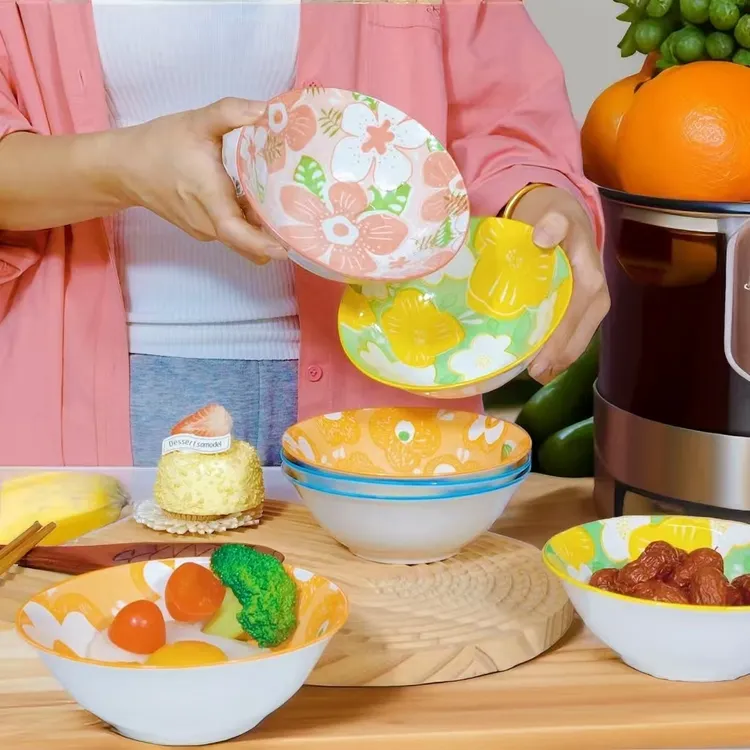 花漾年华6英寸大号吃饭碗斗碗釉下彩4个